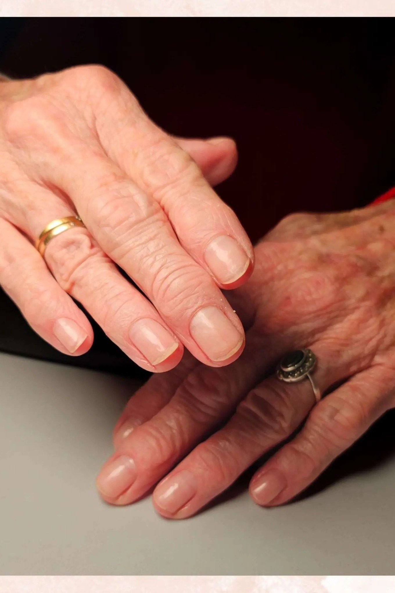Soft Peach Nails with Gold Rings, neutral nail ideas for older women