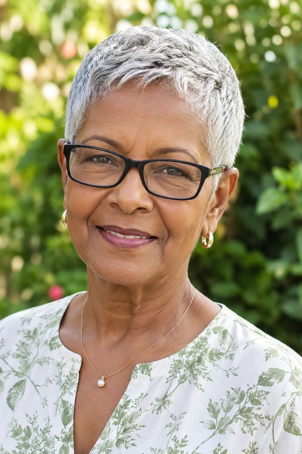 Crisp white pixie haircut for women over 60