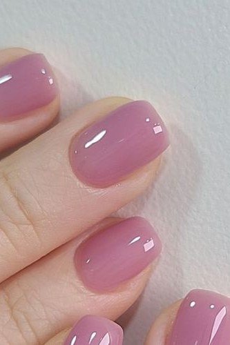 Glossy Mauve Short Square Nails, elegant mauve nail idea for women over 60
