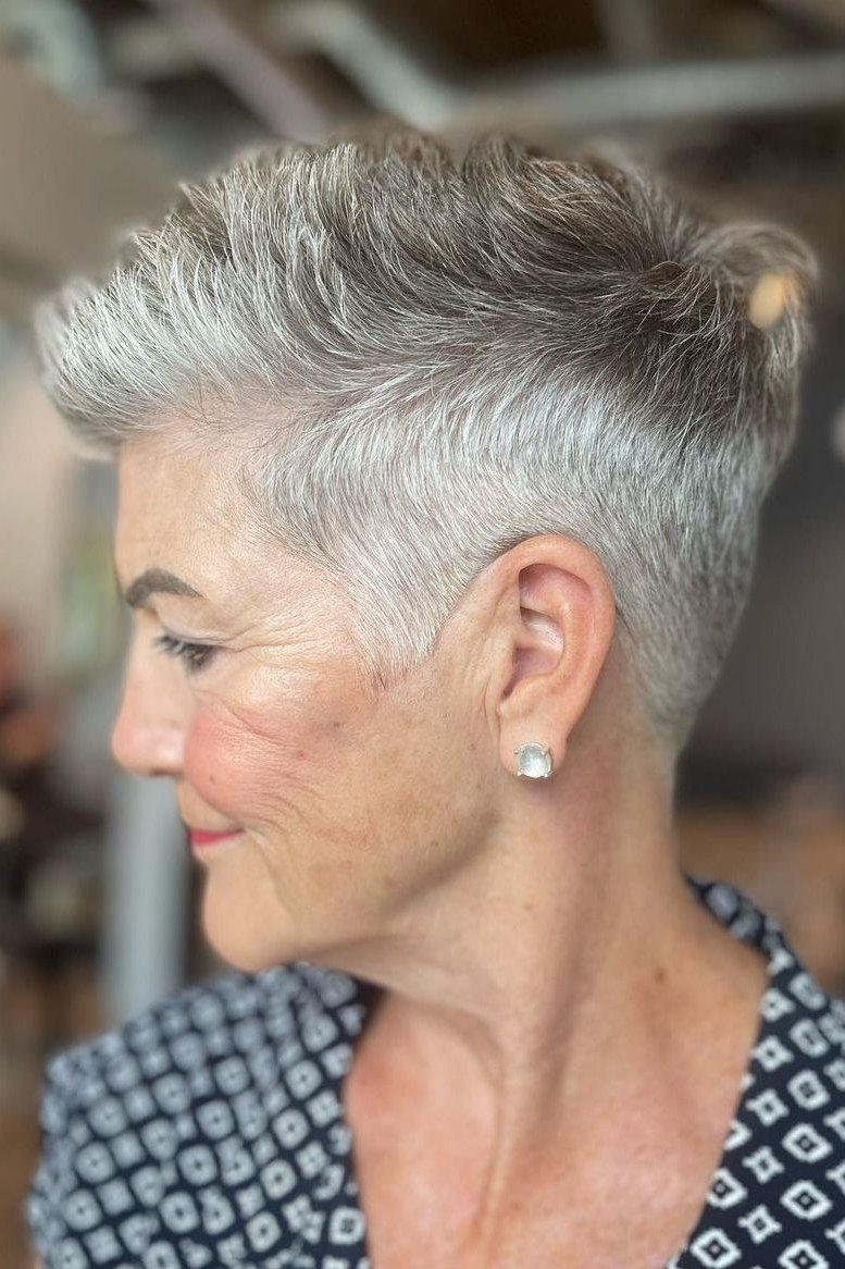 Snow white pixie haircut for women over 70, front view