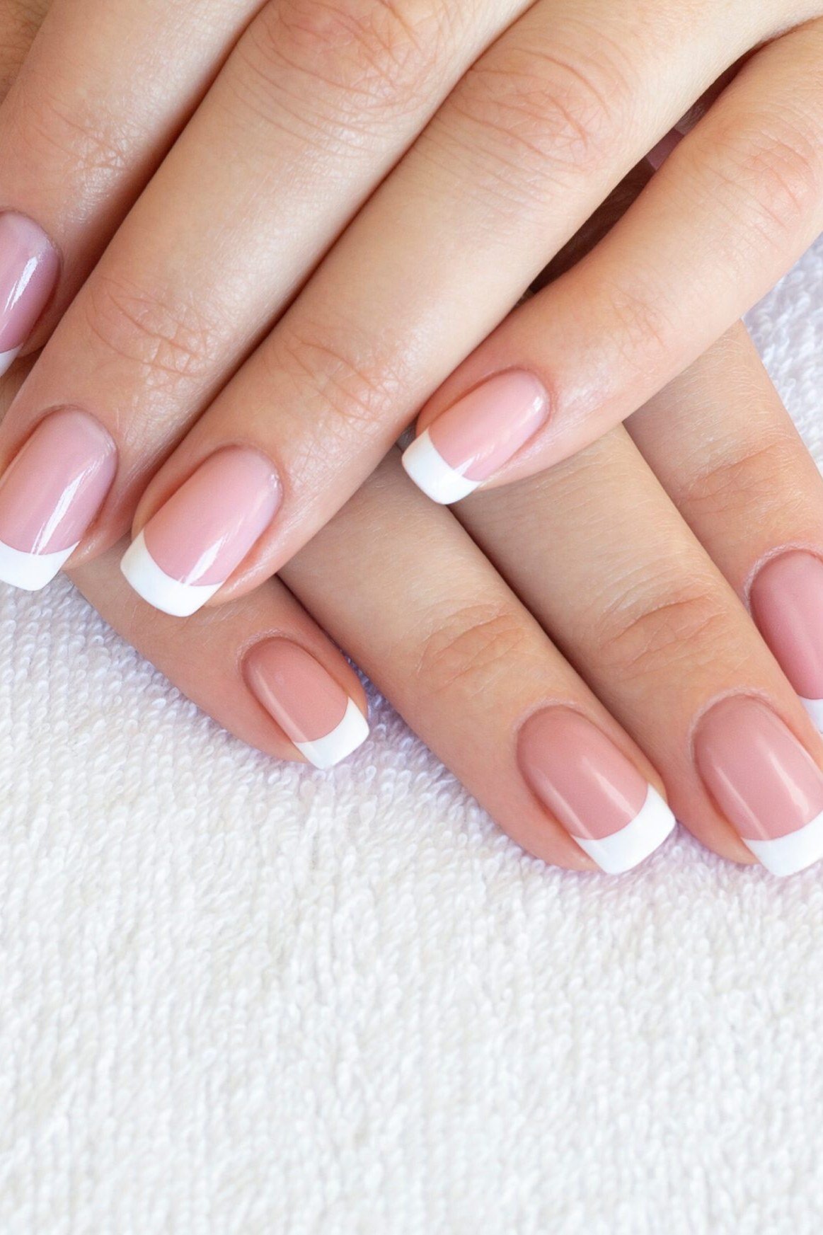 Pink and White French - short French nails for women over 60