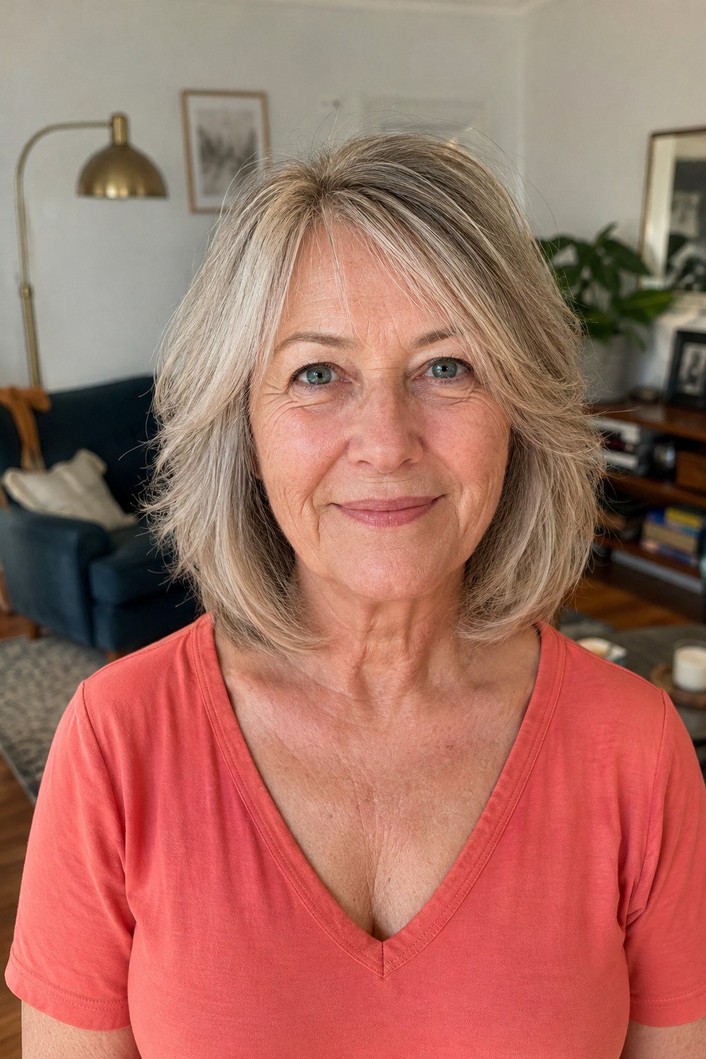 Grey-Blonde Curtain Layer Lob - layered lob hairstyle for women over 60