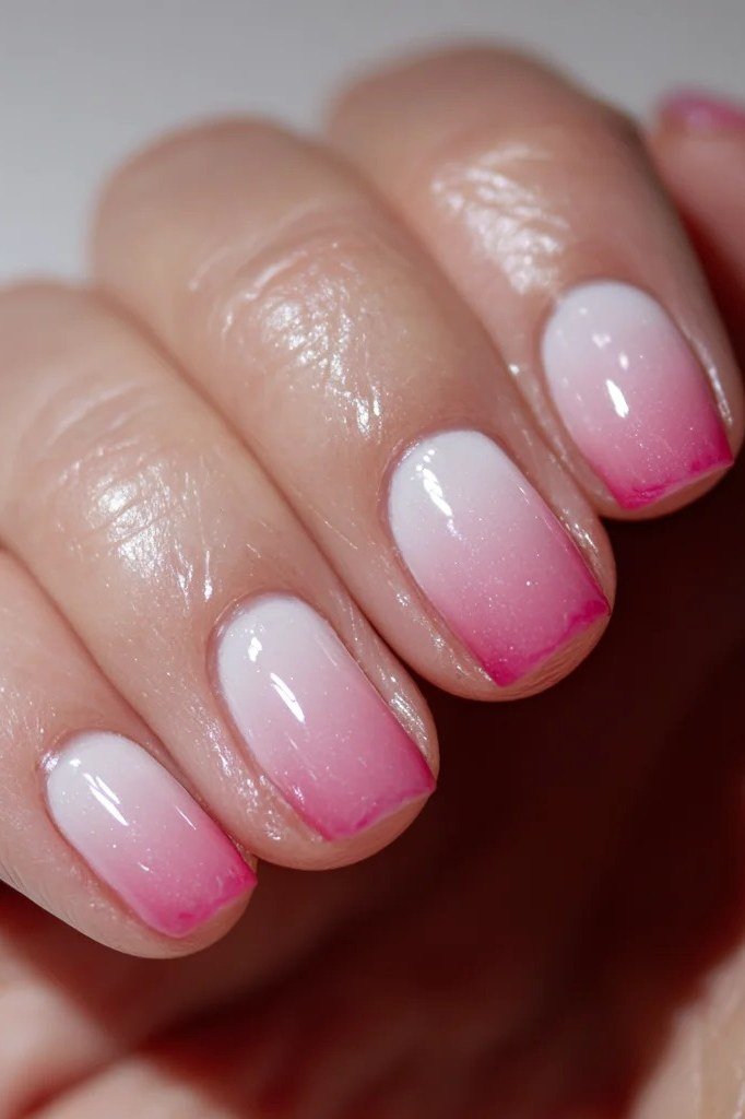 hot pink ombre short oval nails glossy