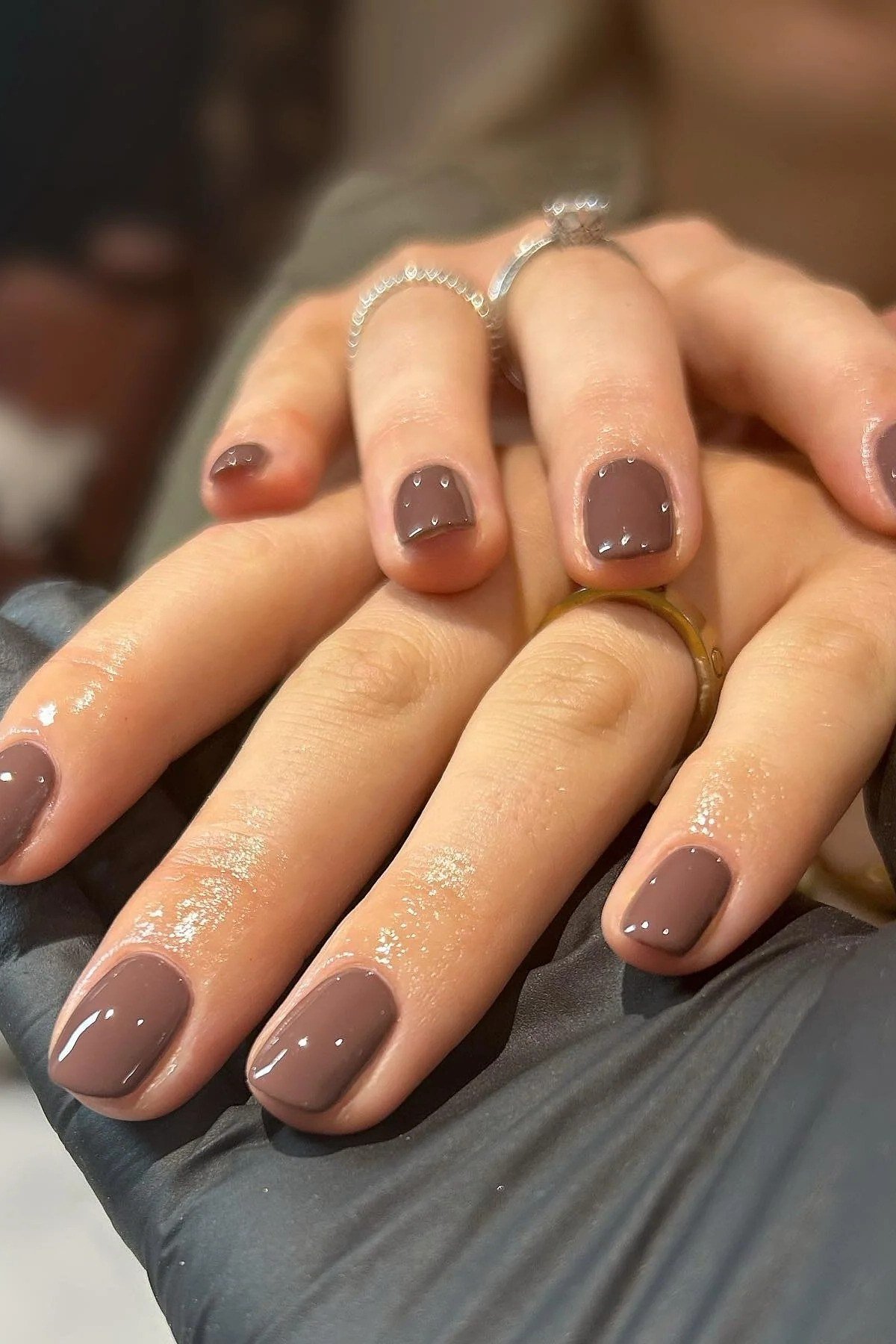 Taupe Oval - short nail design for women over 60 that makes nails look longer