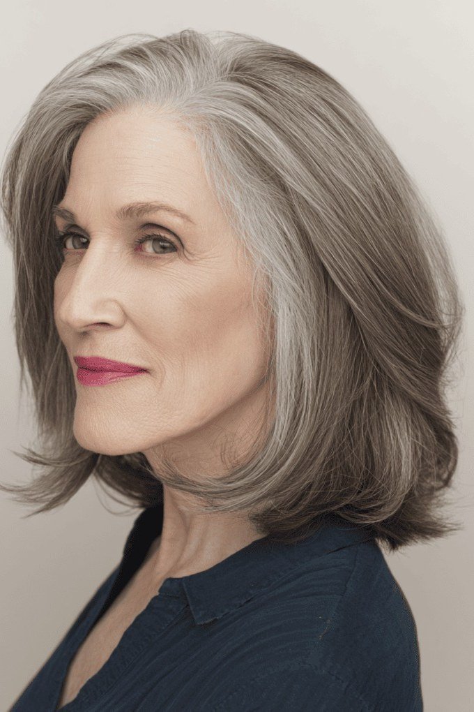 Silver Wavy Shoulder Lob - medium hairstyle for women over 60