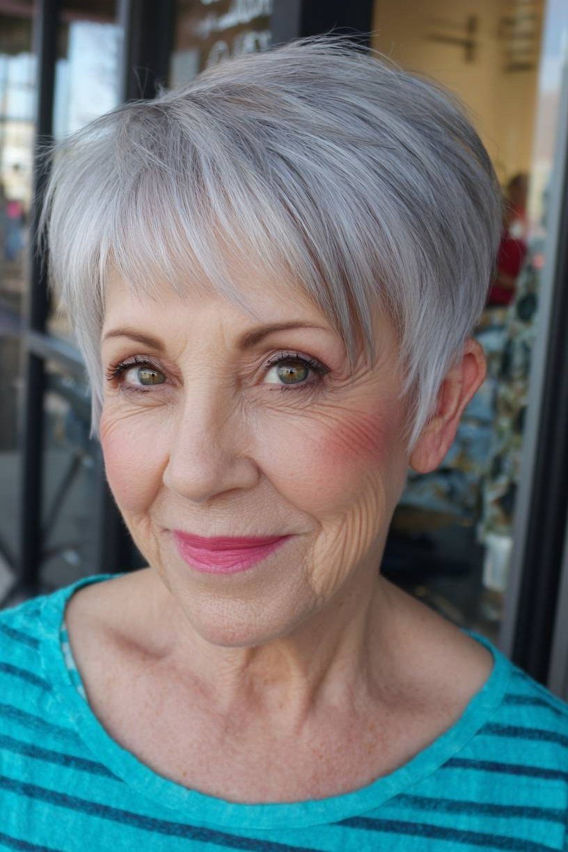 Polished Silver Pixie hairstyle for women over 60