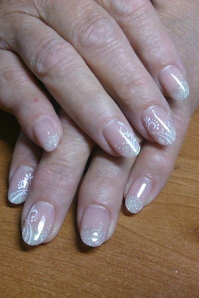 Silver Glitter French Nails for women over 60