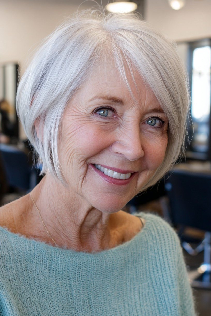 White Rounded Bob for women over 70