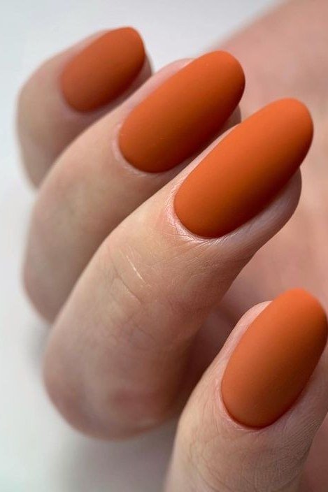 Burnt orange matte nails, fall nail design for women over 60