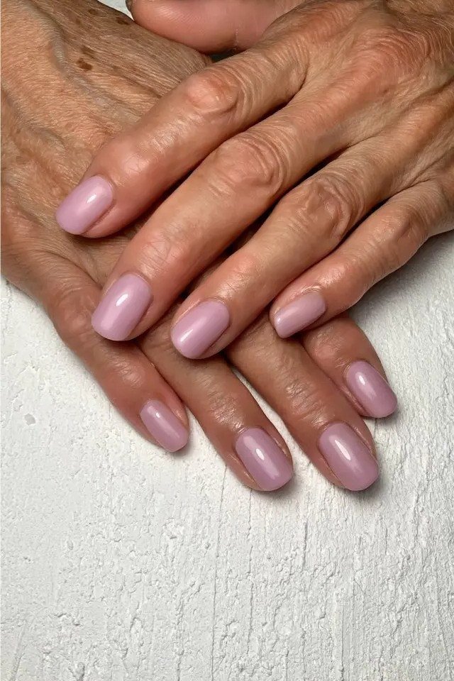 Lilac Short Oval gel nails for women over 60
