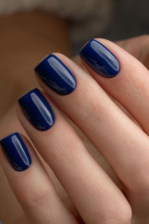 Navy Blue Short Square Nails - winter nail trend for older women over 70