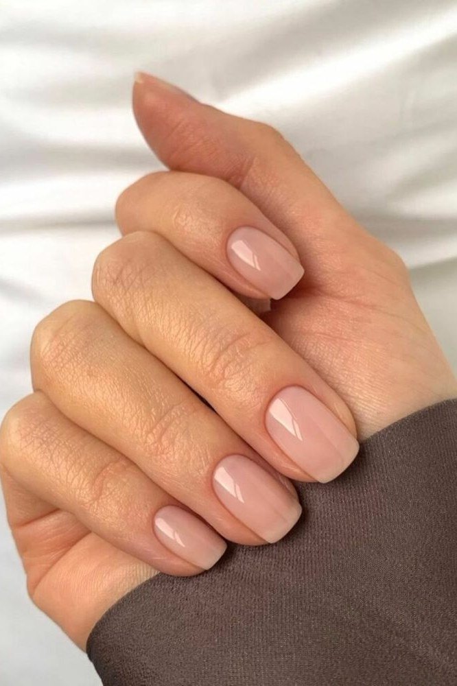 Beige Nude with a Brown Cuff - short nude nail idea for women over 50