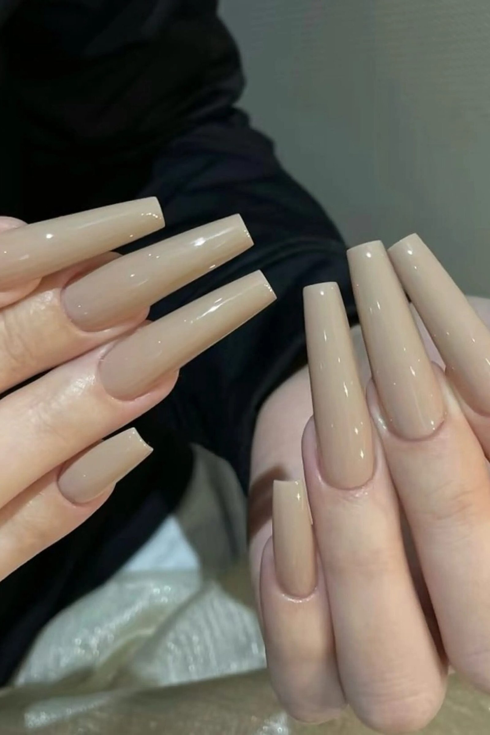 Matte Beige Square Nails - nude nail art idea for women over 40
