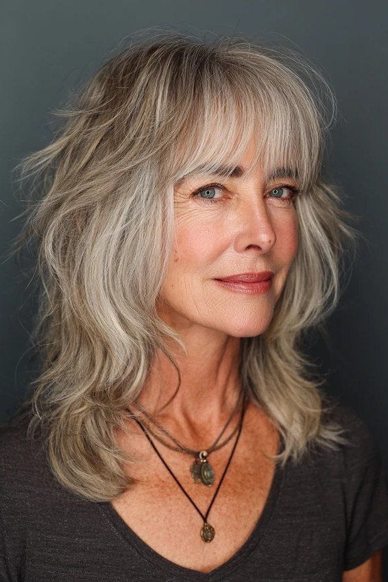 Chic Silver Grey Shag - medium shag haircut for women over 40