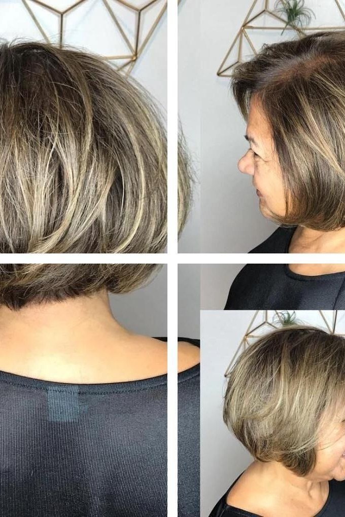 Dark-Rooted Bob with Rich Dimension, medium hairstyle for women over 70