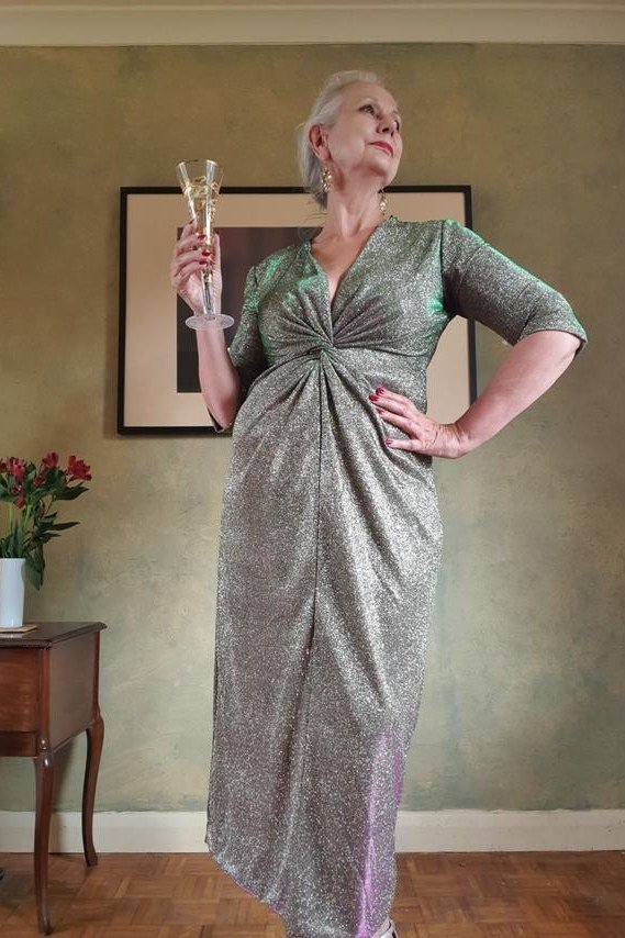 metallic twist-front gown