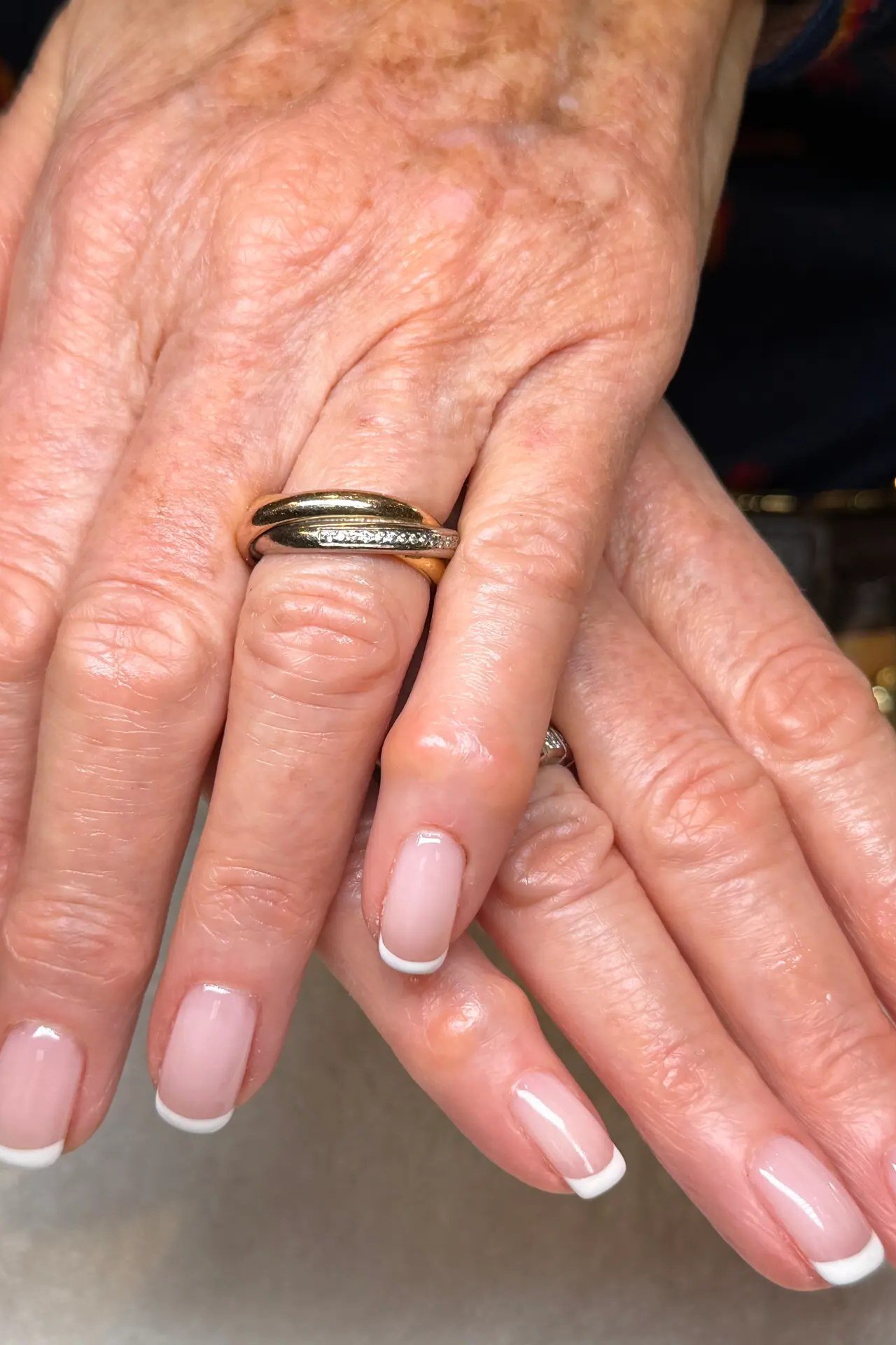 French Tips with Gold Bands for women over 70