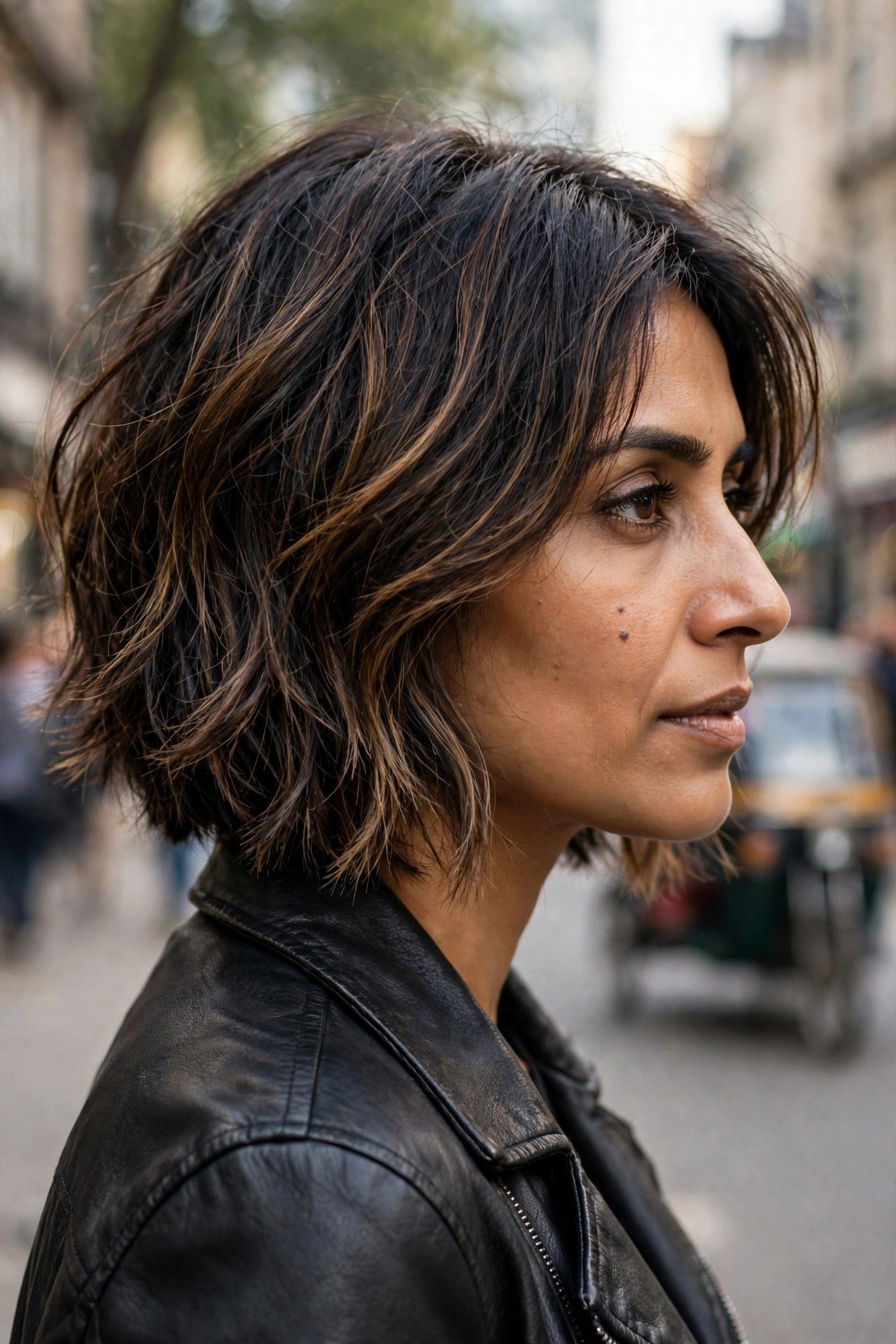 Balayage shaggy bob with dimension