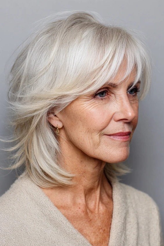 White Layered Lob for women over 70