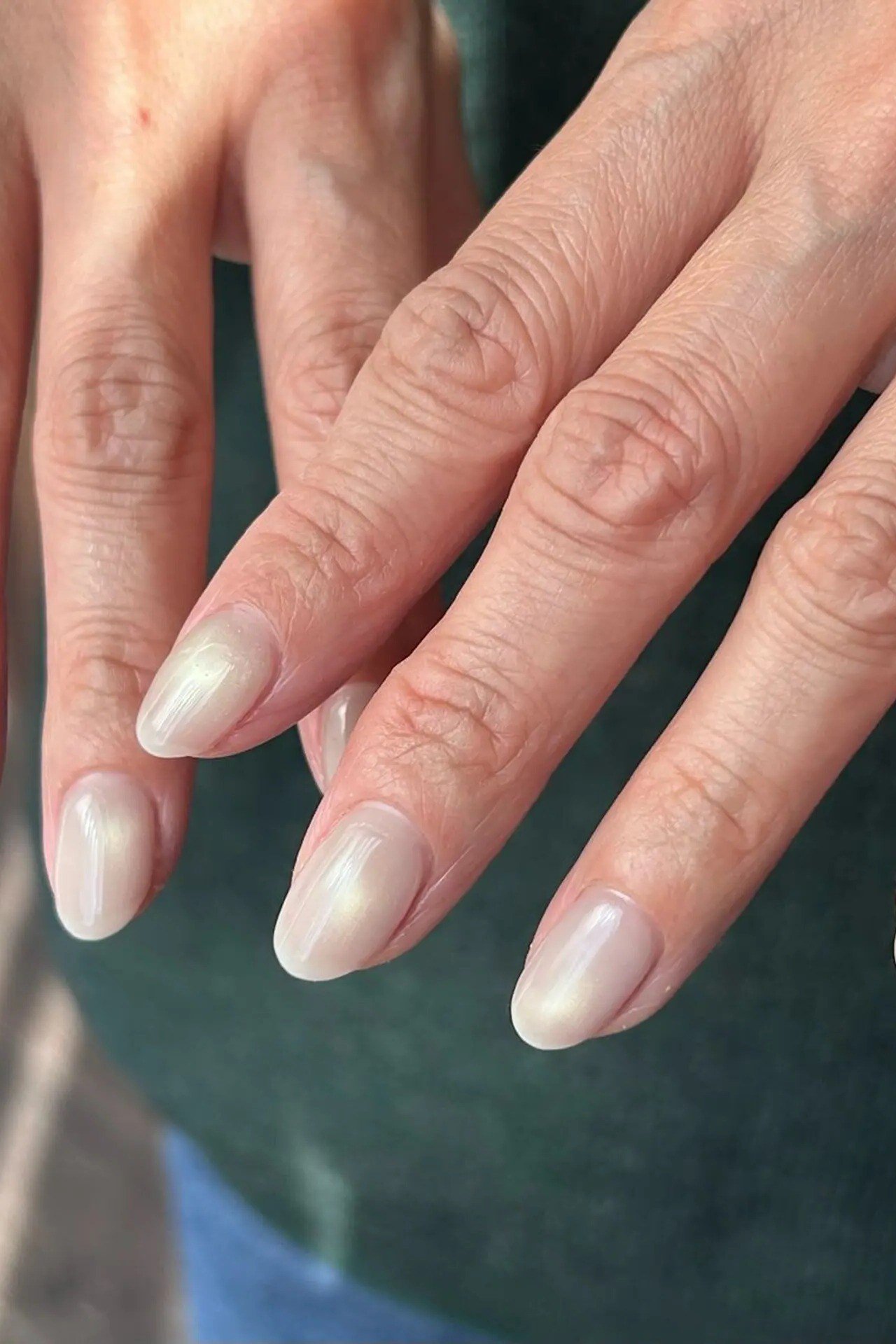 Milky white almond nails, best manicure idea for women over 60