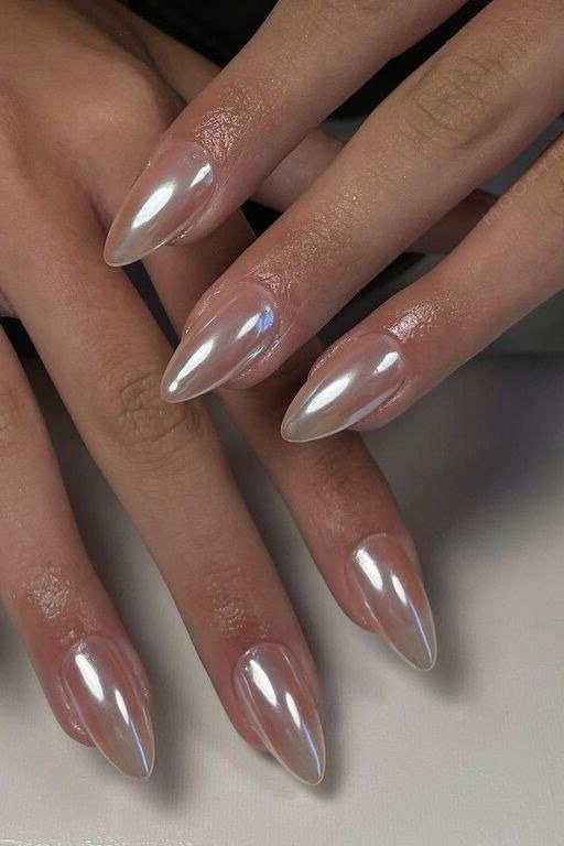 Rose Gold Chrome French Tips - chrome nail designs for women over 60