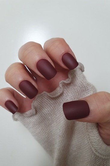 Matte short burgundy, burgundy fall nail idea for women over 60