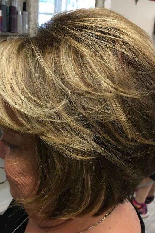 Dark Blonde Layered Bob Fresh from the Salon, medium hairstyle for women over 70