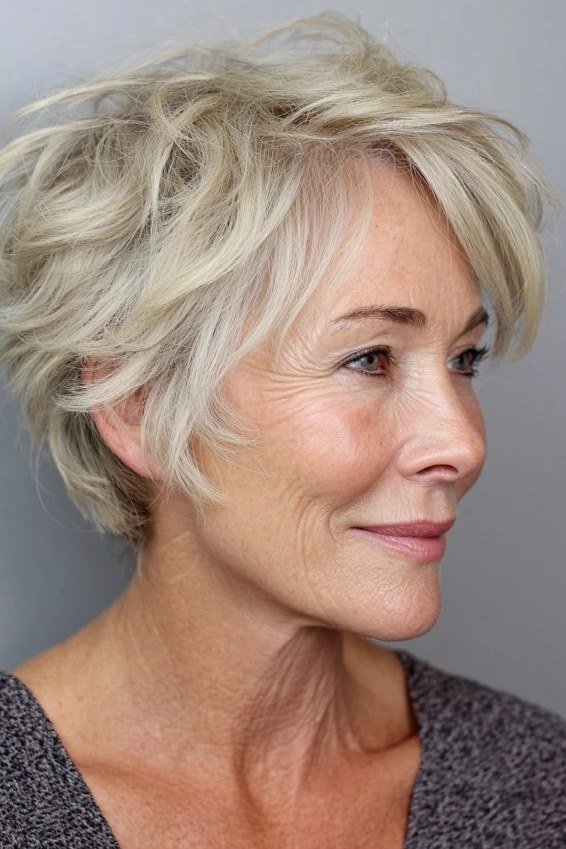 Tousled Blonde Pixie hairstyle for women over 60