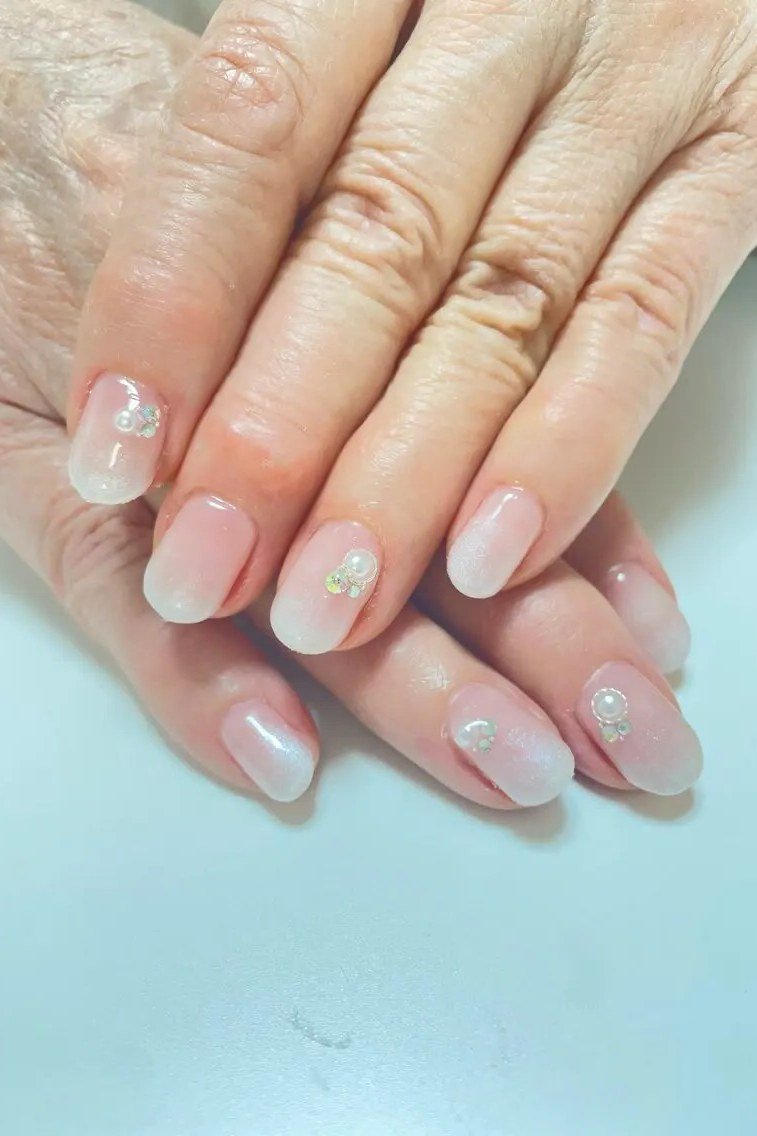 sheer nails with tiny delicate accents for older women