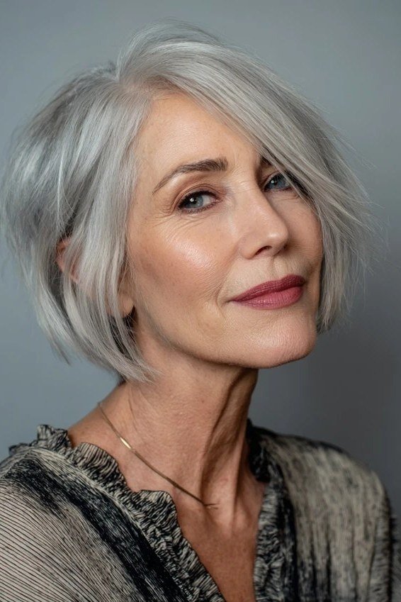 Short Silver Bob - grey hairstyle for women over 60