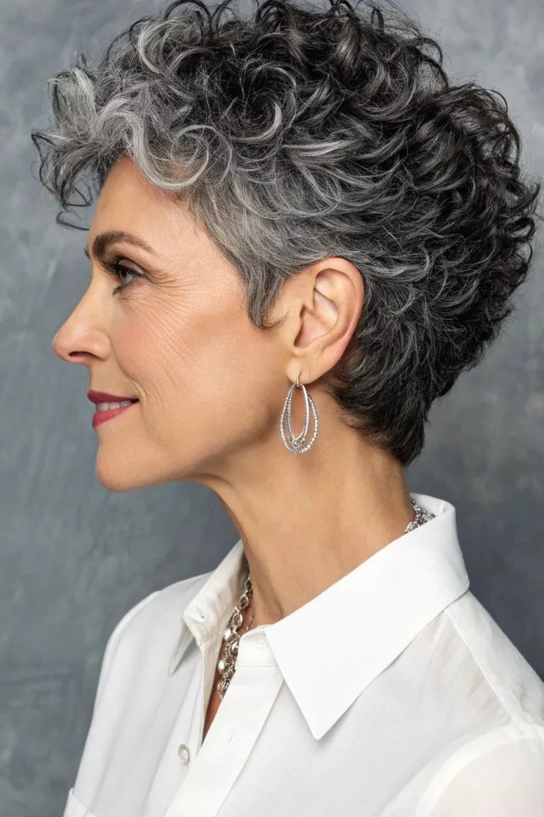 Grey Curly Pixie With Tapered Nape - short curly hairstyle for women over 60