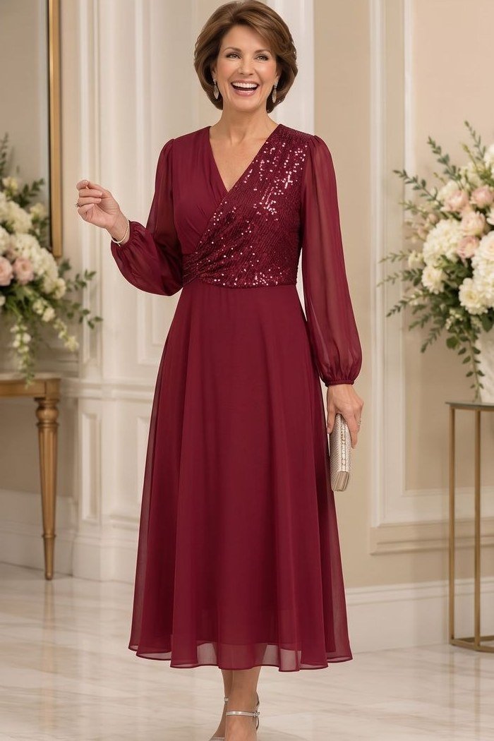 Wine-red lace midi dress in restaurant for women over 50, fall date night outfit
