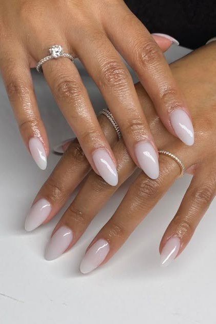 Milky White Almond Nails for women over 60
