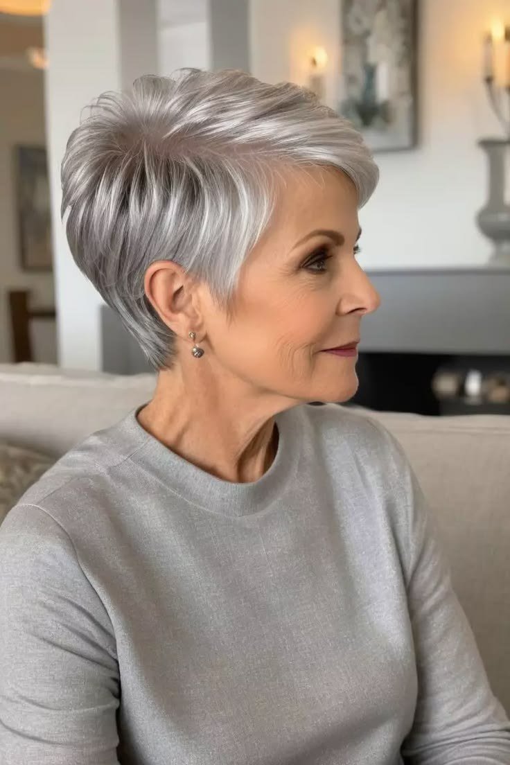 Textured silver pixie with piecey layers