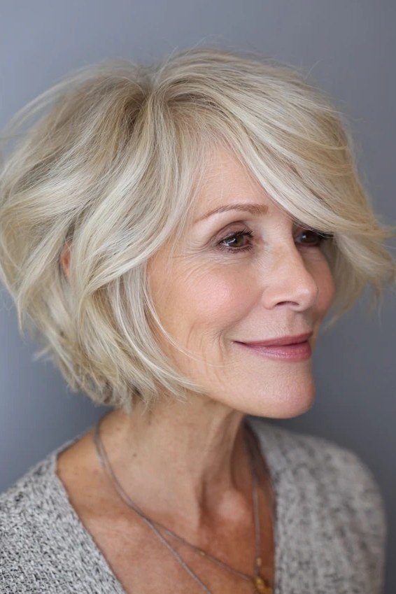 Elegant white layered bob for women over 40