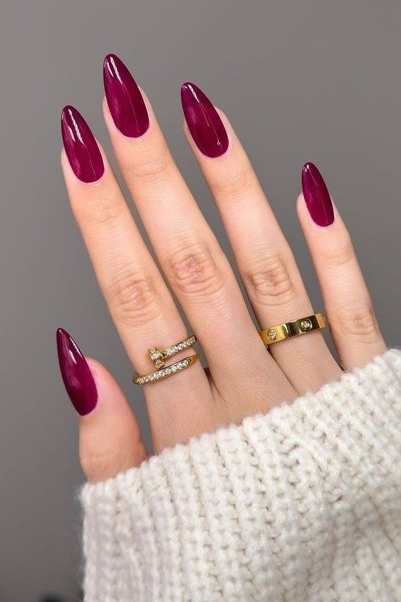 Burgundy stiletto nails, fall nail design for women over 60