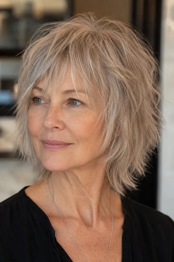Choppy Dirty-Blonde Shag - shaggy bob haircut for women over 60