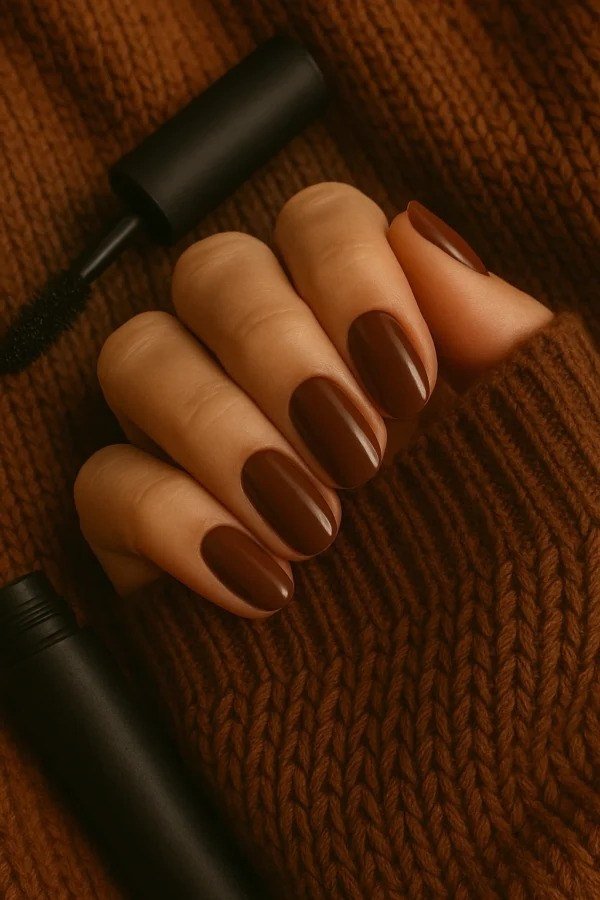 Chocolate Brown Short Square Nails, chocolate brown fall nail design for women over 60