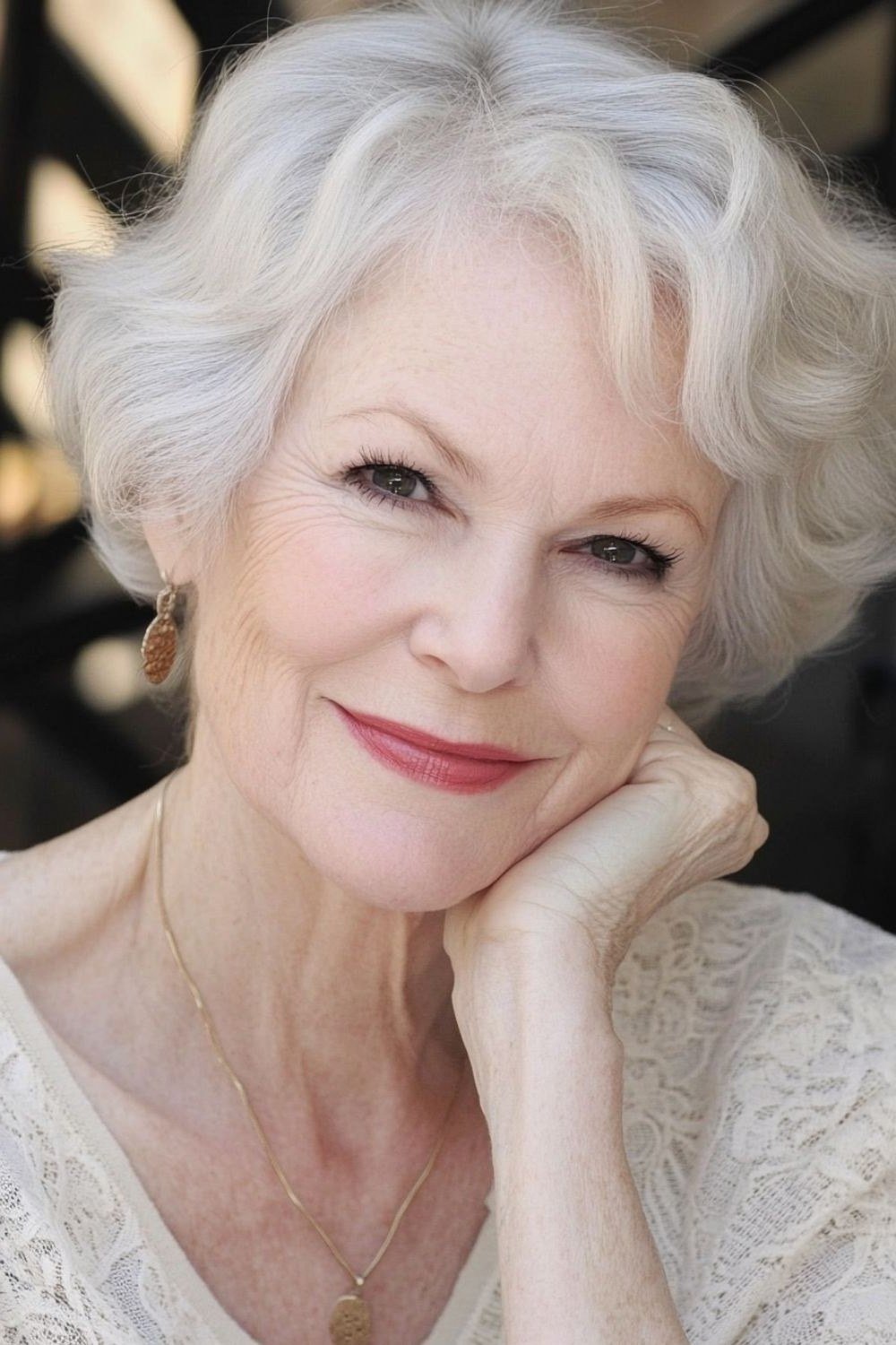 White elegant soft curls, timeless hairstyle for women over 70
