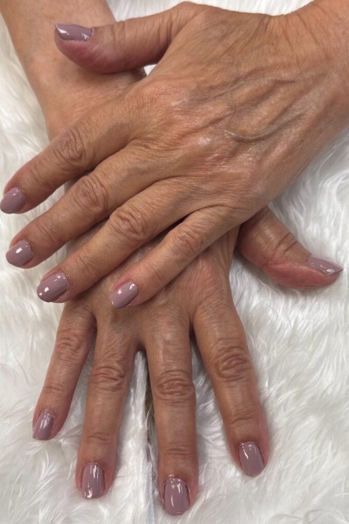 Taupe Mauve Short Oval gel nails for women over 60