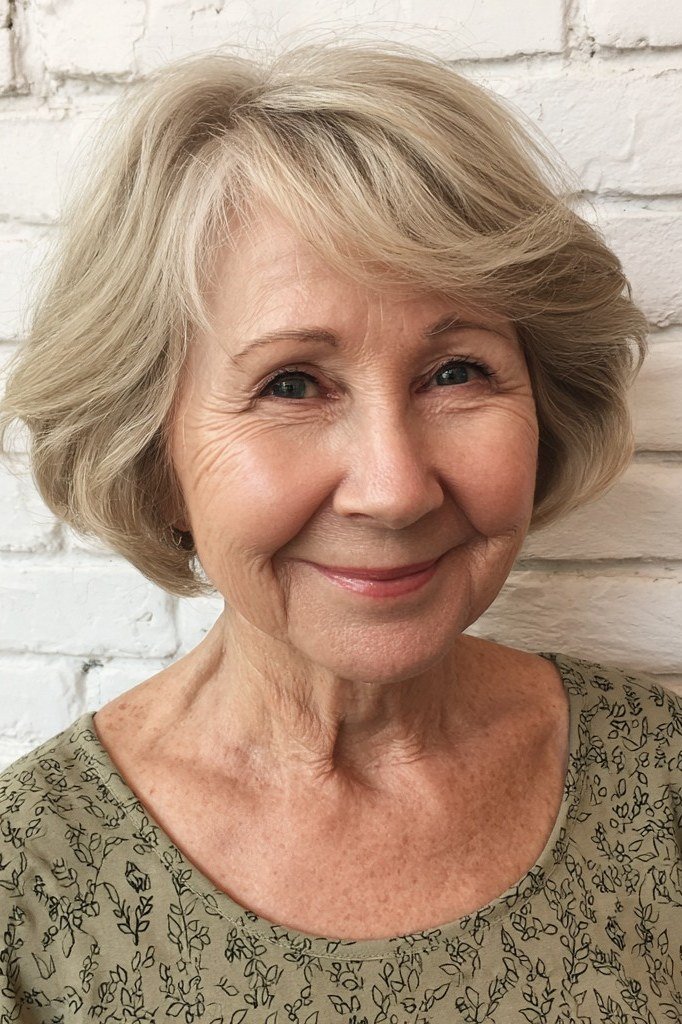 Silver-Blonde Rounded Lob - layered lob hairstyle for women over 60