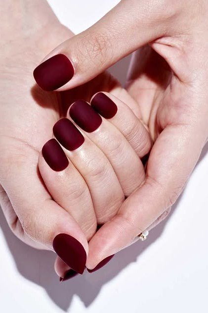 Matte short burgundy, burgundy fall nail idea for women over 60