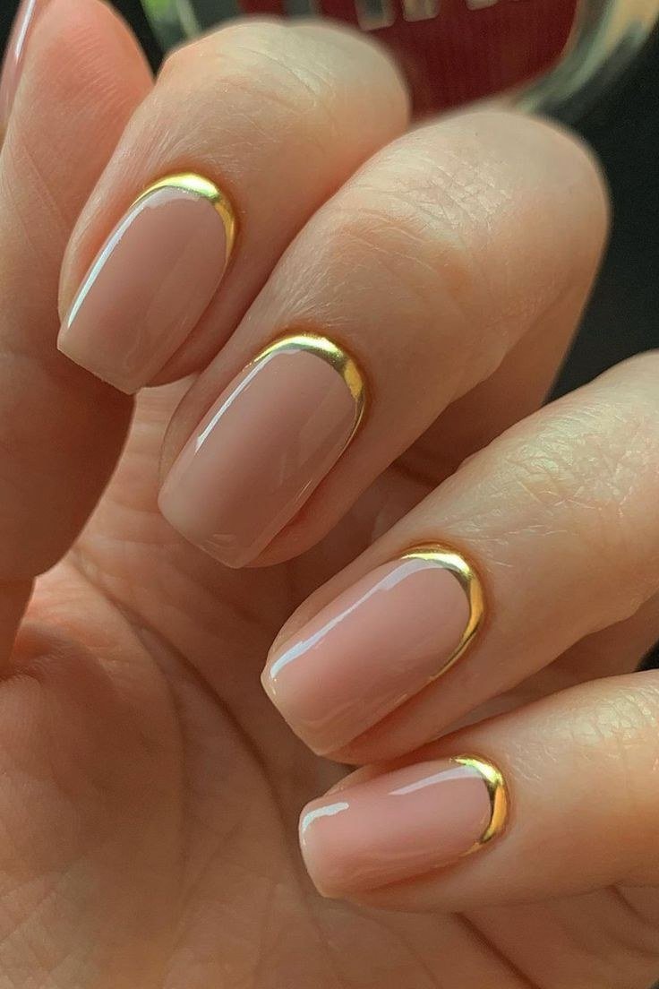 Nude with Fine Gold Lines - micro french manicure with ultra-thin tip line, elegant nail design for women over 50