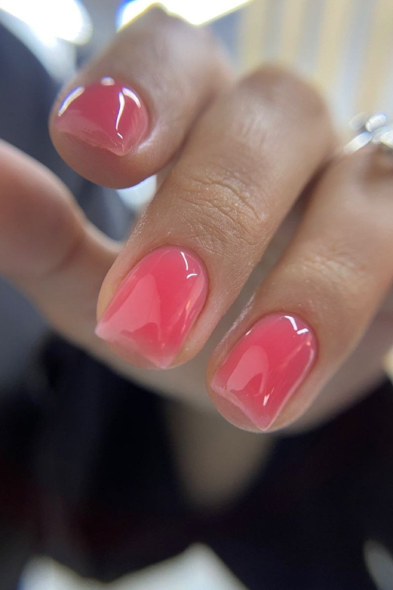 Almond glossy strawberry jelly glaze nails