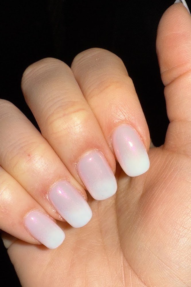 White Pearl Short Square Nails - pearl finish nail idea for women over 60