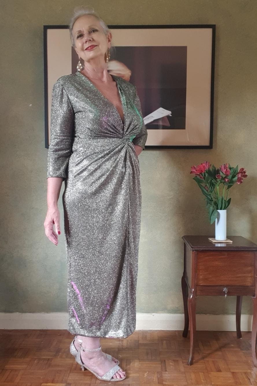 metallic knot-front gown