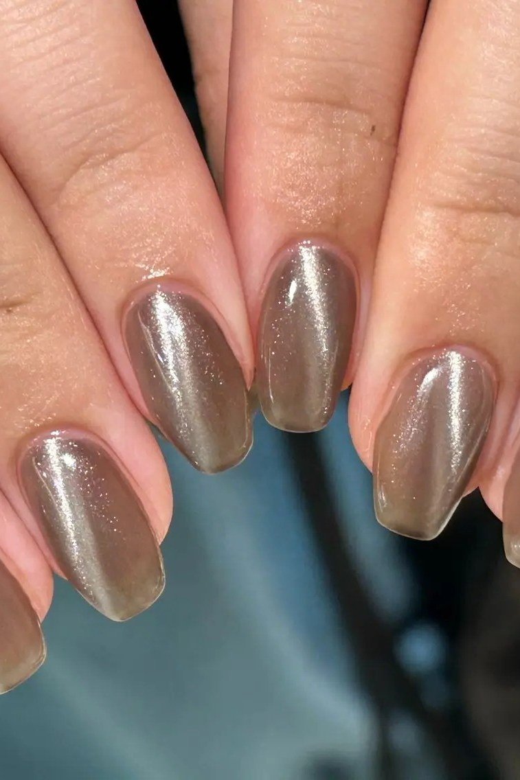 taupe cat eye velvet nails