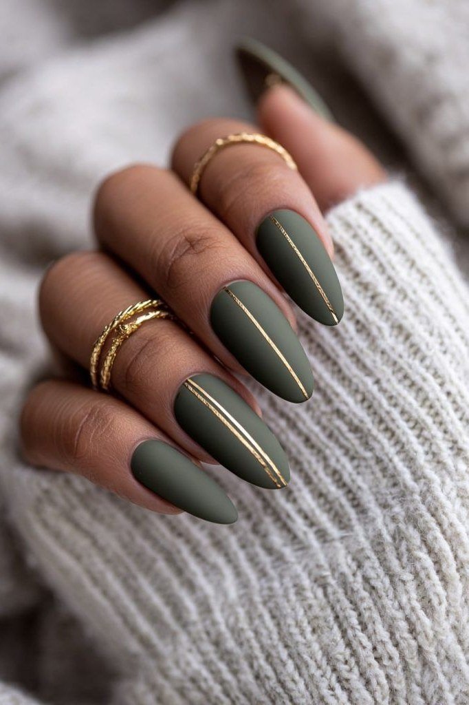 Olive stiletto nails, fall nail design for women over 60