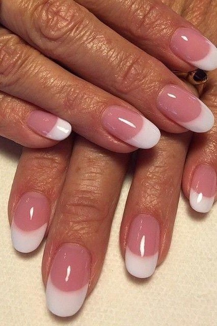 Pink White French with Rings - short French nails for women over 60