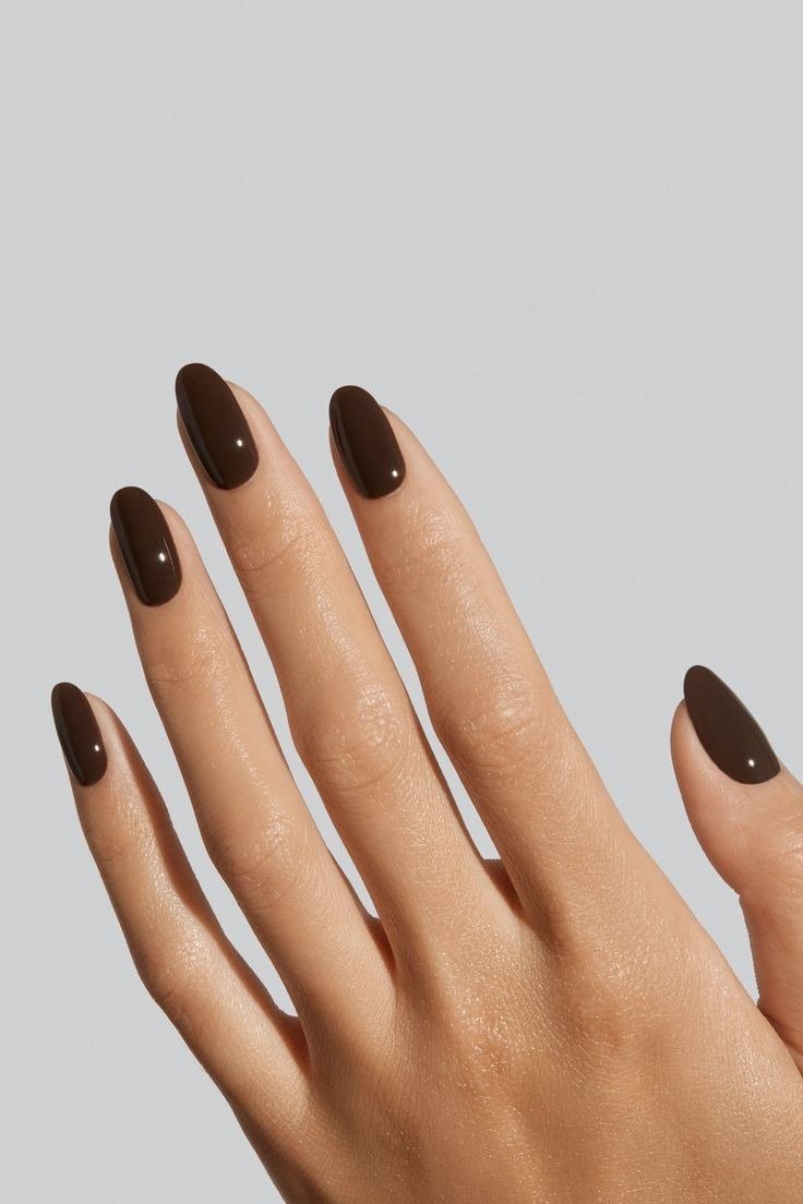 Chocolate Brown Almond Nails with Beige Knit - brown nail idea for women over 50